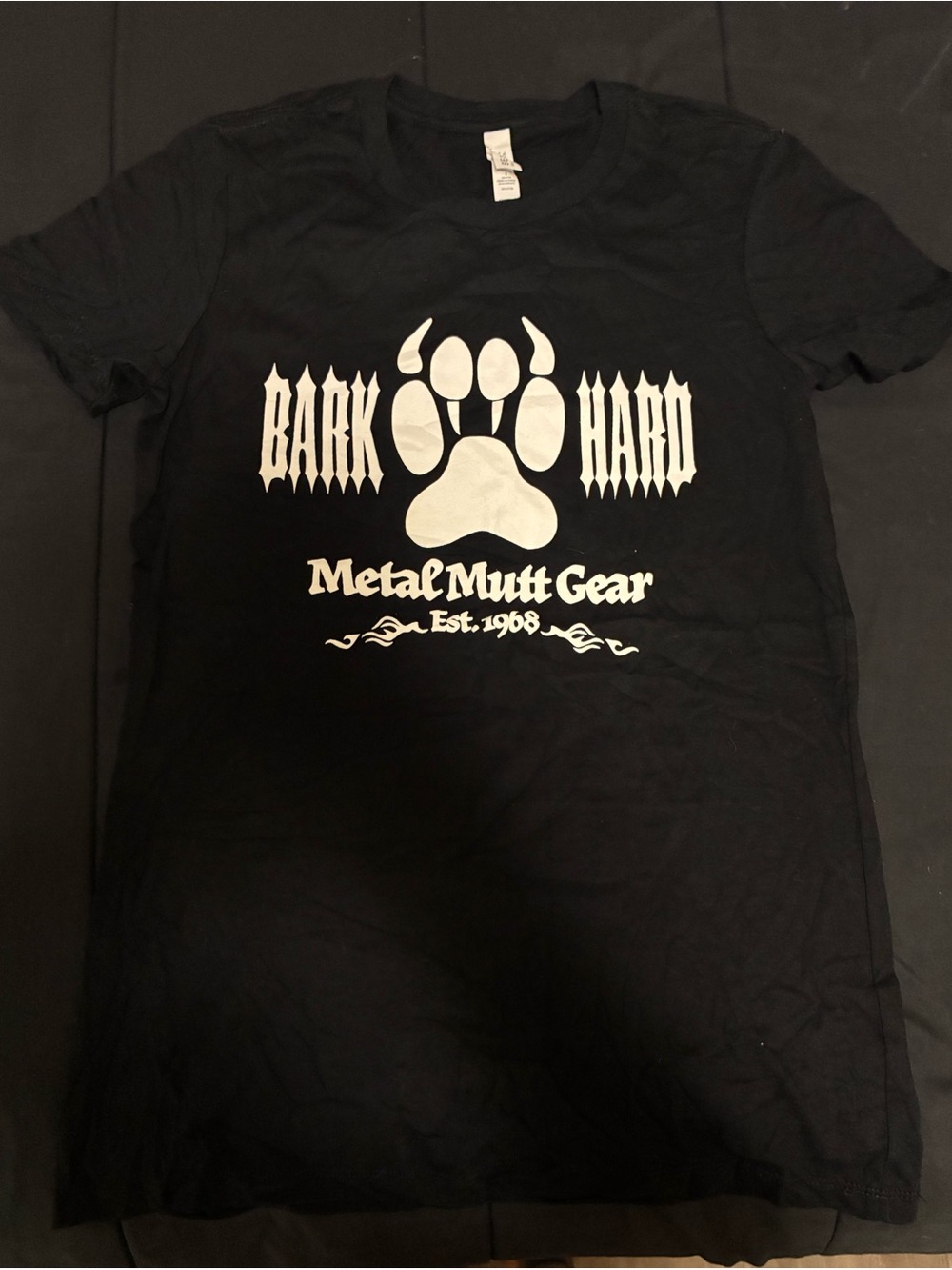 Gildan Black Tee with White Paw "Bark Hard" Graphic